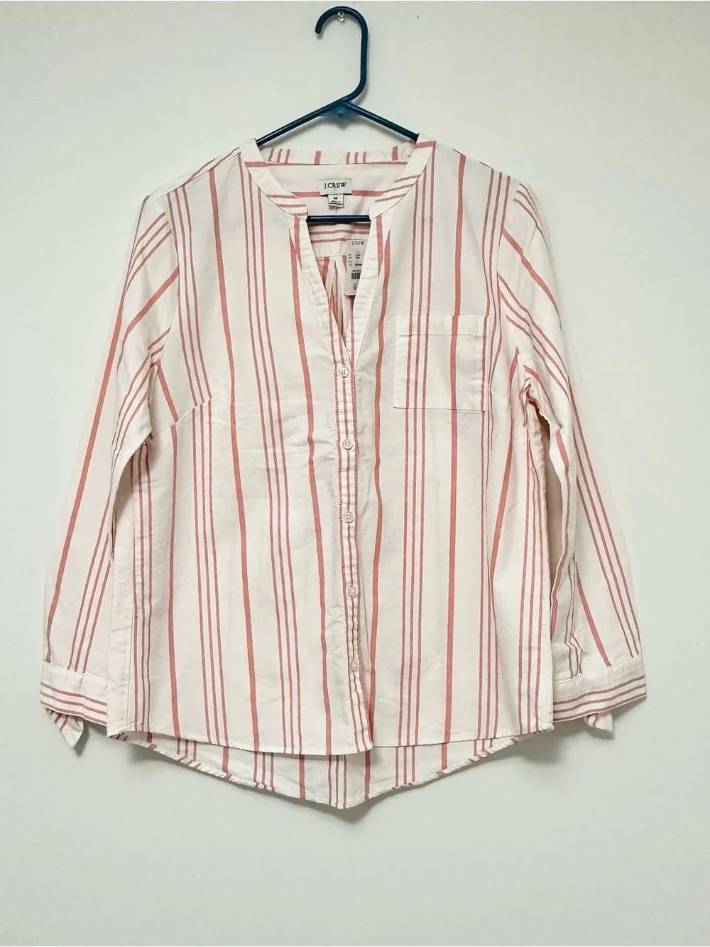NEW J. Crew Cream Shirt with Coral Stripes 100% Cotton Thick Quality Fabric MED